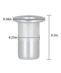 Aluminum Rivet Nuts Kit 100 Pcs 10-24 UNC Fasteners, detailed dimensions shown, corrosion resistant aluminum insert.