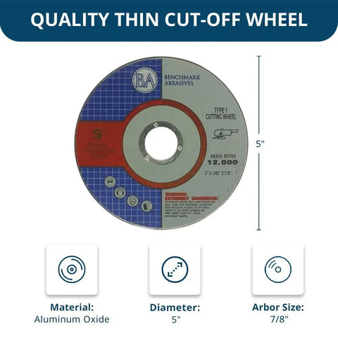 5 Inch Aluminum Oxide Thin Type 1 Cut Off Wheels For Metal And Stainless Steel.045 Inch Thick Seven Eighths Inch Arbor Angle Grinder Cutting Disc Grinding Wheel Heavy Duty Pack Of 50