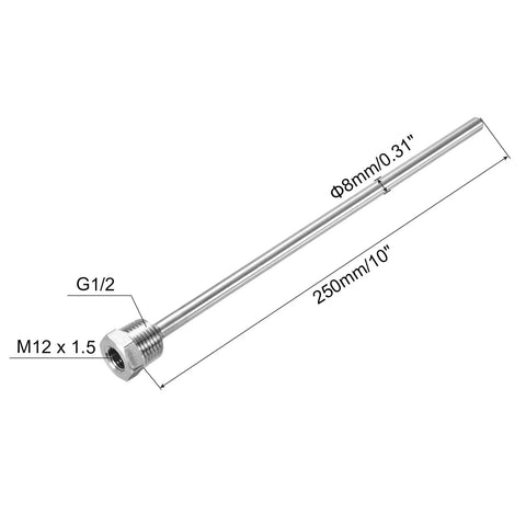 Two Pack 8mm Weldless Thermowells Stainless Steel 304 With Cable Gland 250mm Length G1/2 Thread Black For Homebrew Fermenters