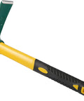 15 Inch Pick Mattock Hoe With Forged Adze Head And Plastic Coated Fiberglass Handle, close-up of tool design.