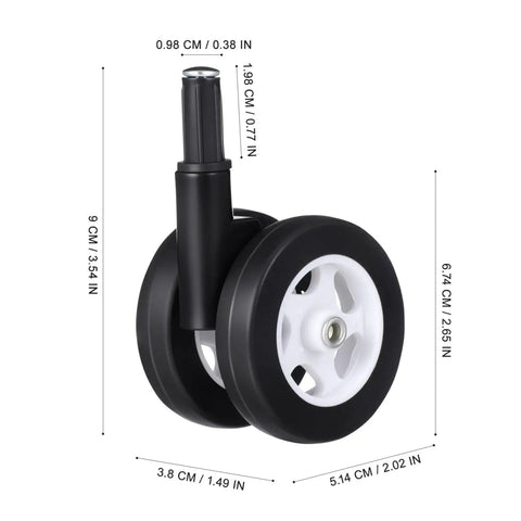 Four Pack White Twin Swivel Caster Kit For Baby Walker Replacement Wheels Runs Slick On Any Floor Premium Built Zero Fuss Easy Swap Stroller Parts with dimensions