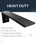 Heavy-duty Hidden Countertop L Bracket For Overhang Support, 22in in steel, 2.5in wide x 0.5in thick, 325 lb capacity.