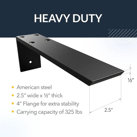 Heavy-duty Hidden Countertop L Bracket For Overhang Support, 22in in steel, 2.5in wide x 0.5in thick, 325 lb capacity.