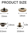 Heavy Duty Leather Snap Fasteners Kit With 24 Sets 15mm Antique Brass Metal Snap Buttons Press Studs Rivets product sizes