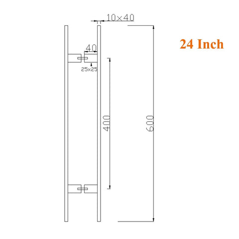Heavy Duty 24 Inch Door Pull Handles With Solid 304 Stainless Steel Standoffs Brushed Finish Two Sided Push Pull Barn Door Handle For Interior And Exterior Use Pro Grade Glass Door Hardware Built To Last 24 inch dimension drawing