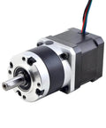 Nema 17 Stepper Motor with 39mm Length and 5 to 1 Planetary Gearbox 50 Arcmin High Torque shown from an angle with shaft coupling