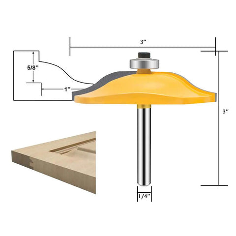 Pro Grade Quarter Inch Shank Groove Tongue Router Bit For Raised Panel Cabinet Doors With Back Cutter And Panel Round Over Edge Tool Built For Woodworking CNC Milling And Router Tables with diagram and wood sample