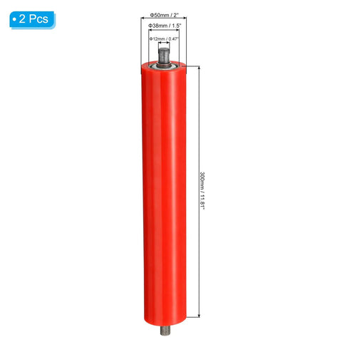 Polyurethane Coated Conveyor Roller Set 2 Inch Diameter By 12 Inch Length 2 Pack Heavy Duty Stainless Steel Rollers With Galvanized Ends Red Replacement Part For Conveyor Systems