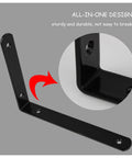 Top Tier Heavy Duty L Shaped Corner Brackets For Shelving Set Of 2 Black Metal Wall Mounts showing sturdy design and mounting holes.