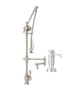 Slick Gantry Pulldown Faucet With 18 Inch Articulated Spout And Hefty Antique Bronze Finish top view showing dual handle setup and articulated arm.