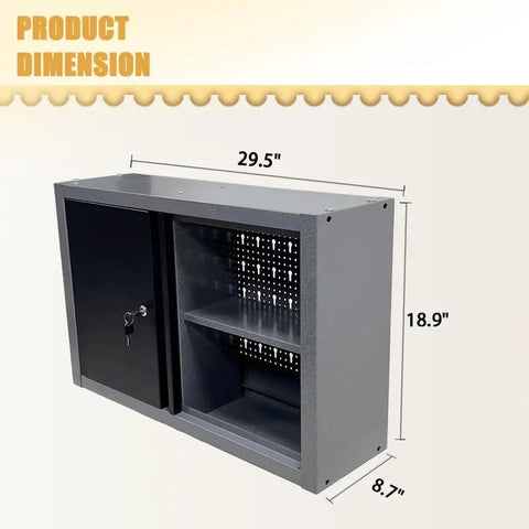 Front view of Garage-Ready Heavy Duty Metal Wall Cabinet With Door And Two Removable Shelves, Lockable, Wall Mounted