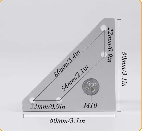 Beefy Adjustable Aluminum Table Legs 4 Inches High, showing detailed measurements and mounting hole positions on metal bracket.