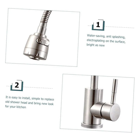 Shower Head 360 Degree Faucet Water Dispenser hot and Cold faucets Single-Tube tap for Kitchen Sink Rod Stainless Steel Single Handle, close-up view.