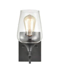 Dope Matte Black Industrial Wall Sconce With Clear Glass Shade, Modern Vanity Light, 1 Light Fixture on white background
