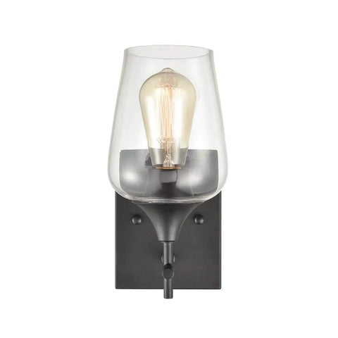Dope Matte Black Industrial Wall Sconce With Clear Glass Shade, Modern Vanity Light, 1 Light Fixture on white background