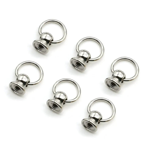 Kick Up Your Craft Game With 120 Zinc Alloy Silver Screwback Rivets And Pull Ring Studs, Featuring A Handy Mini Driver For Hella Durable Leather Bags Phones And Denim Fixes, six silver pull ring studs laid out.