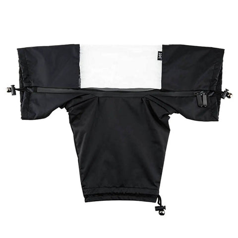 Flat lay of All Weather Pro Camera Rain Cover For DSLR And Mirrorless Cameras With Lens Protection Waterproof Shield.