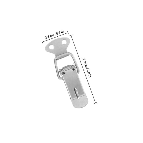 Sturdy Spring Loaded Toggle Latch Clasp 72mm Stainless Steel With Mounting Screws For Toolbox, Drawers, and Wood Cases Easy Secure Lockdown Reliability, measuring 7.3cm by 2.3cm.