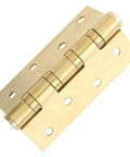 Rock Solid Heavy Gauge Stainless Steel Door Hinges With Hydraulic Buffering And Brushed Metal Hardware Built Tough For Dead Quiet And Butter Smooth Cabinet Swinging close-up view of brass hinge with mounting holes