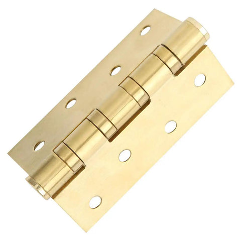 Rock Solid Heavy Gauge Stainless Steel Door Hinges With Hydraulic Buffering And Brushed Metal Hardware Built Tough For Dead Quiet And Butter Smooth Cabinet Swinging close-up view of brass hinge with mounting holes