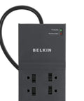 Eight Outlet Surge Protector Power Strip With 12 Foot Heavy Duty Extension Cord UL Listed 3550 Joules Flat Plug For Home Office And Computer Charging Tidy Desk With Safe Reliable Power Hub, Belkin 4-outlet view