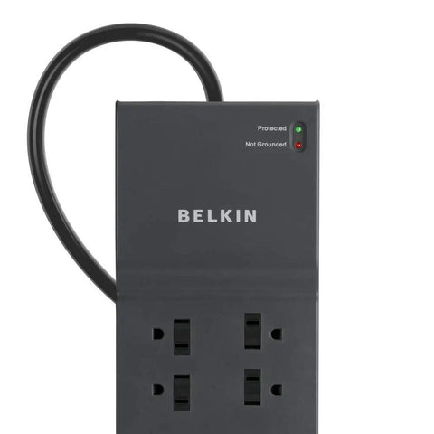 Eight Outlet Surge Protector Power Strip With 12 Foot Heavy Duty Extension Cord UL Listed 3550 Joules Flat Plug For Home Office And Computer Charging Tidy Desk With Safe Reliable Power Hub, Belkin 4-outlet view