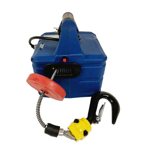 Techtongda Portable Electric Hoist Remote Controlled Winch 992Lbs Capacity 25 Ft Lift Height showing compact design with red button and alloy steel hook.