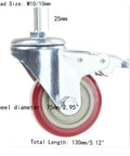 Swivel Stem Casters Heavy Duty Double Locking Castors With Red PU Wheels Quiet No Marking Safe On All Floor Surfaces M10 One Point Five By Twenty Five Millimeters Metric Thread High Load Capacity Pack Of 4 Ideal For Industrial Use In Workshops And