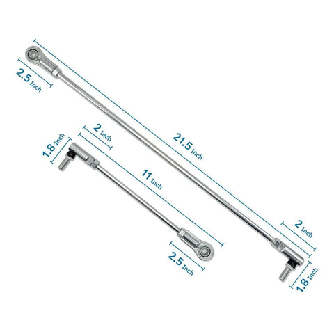 3/8-24 Short And Long Tie Rod Set With Ends For Go Kart Replacement Includes 11 Inch Short Tie Rod Left Driver And 21 Inch Long Tie Rod Right Passenger Thread Size 3/8-24, silver steel rods