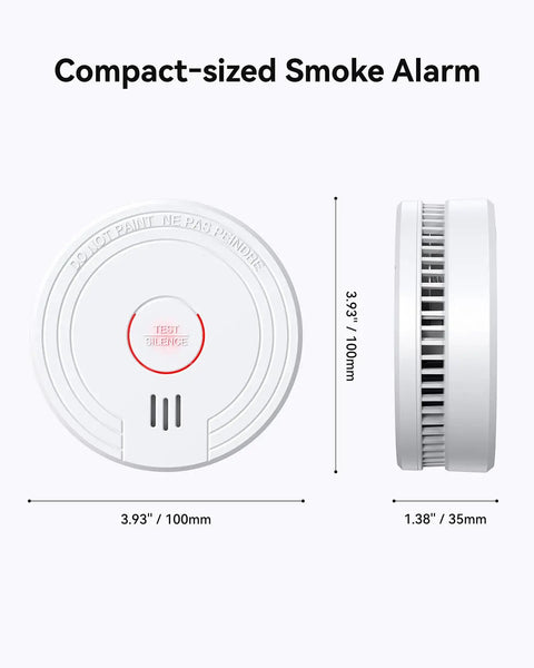 Hassle Free Smoke Detector Designed With Adaptive Sensing To Slash Nuisance Alerts While Delivering Dependable Household Fire Protection Runs Smooth On A Single Nine Volt Battery Offers Quick Easy Wall Install, compact-sized with dimensions shown.