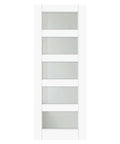 Front view of a 30 By 80 Inch Slab Door, Five Lite Tempered Frosted Glass Interior Door With MDF Core And Water Resistant PVC Surface, French Style For Bathroom