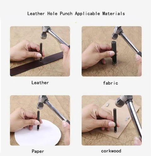 10 Piece Round Hole Punch Set For Leather Craft Pro Grade Steel Hollow Punches 1mm To 10mm punching through leather, fabric, paper, corkwood
