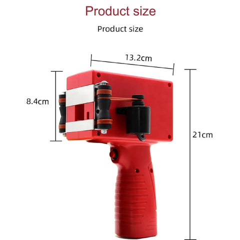 Compact Handheld Inkjet Printer With Four Point Three Inch Screen, Quick Dry Coding Machine For Barcodes Qr Codes And Batch Numbers, red size diagram.