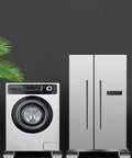 Heavy Duty Retractable Appliance Casters Adjustable 20 To 32 Inches Moves Washers And Fridges Smooth As Butter High Capacity Furniture Glides Super Durable White under washer and fridge in modern kitchen.