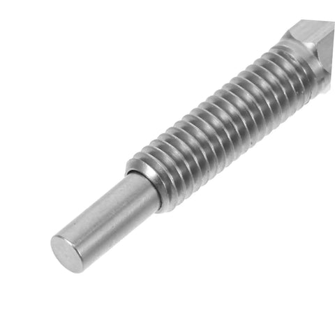 Heavy Duty Spring Plunger Pin With Indexing Lock For Cabinets And Shop Gear, close-up view of steel plunger pin and threaded base.