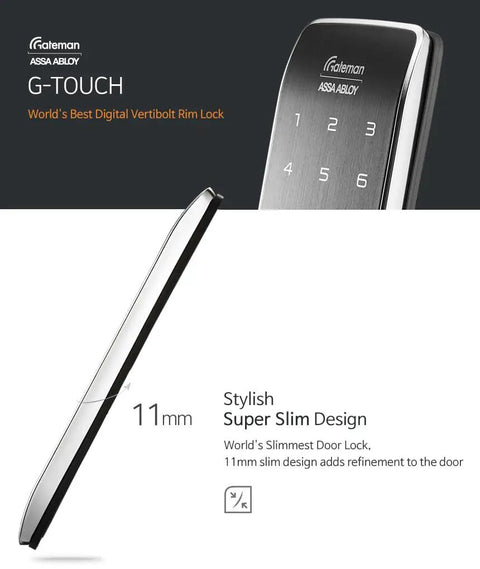 GTouch Digital Rim Lock With Traceless Slim Body Master Mode Forced Lock Automatic Locking Volume Control Slim Design