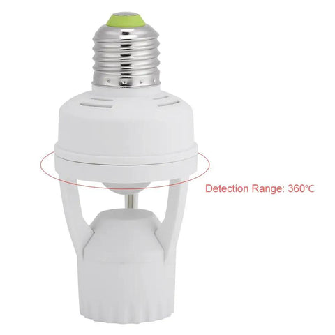 Auto On Off PIR Motion Sensor Light Socket For E27 Bulbs With 360 Degree Detection And Adjustable Sensitivity Infrared Lamp Holder For Bathroom Hallways Stairs Doors And Garage No Fuss Setup, white E27 motion sensor socket, 360° detection