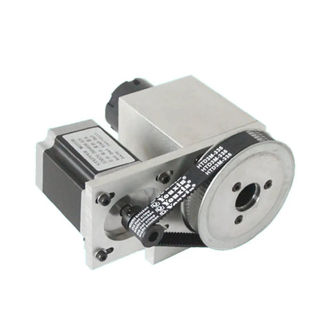 Heavy Duty Cnc Rotary Axis Four Axis Attachment With Er32 Collet Chuck And 65Mm Center Height For Woodworking Engraving Machines with motor mount and belt drive.