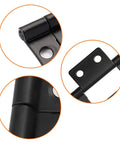 Detail view of Eight Piece Set Of Two Inch Non Mortise Door Hinges Rock Solid Iron Construction Smooth Bifold Glide Rust Proof Black Finish.