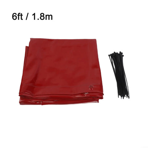 Heavy Duty Welding Curtain Screen 6 By 6 Feet Flame Resistant Vinyl Shield in red, folded with ties, UV Protection Level 6.