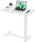 Portable Sit Stand Desk With One Press Pneumatic Lift Hidden Casters Rolling Laptop Table On Wheels White Compact Sturdy Workstation