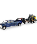 1/32 Scale Ram 3500 Dually Quad Cab With Lowboy Trailer And New Holland L230 Skid Steer Farm Toy Set For Realistic Hauling Action