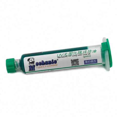 Green UV Solder Mask For PCBs, 10ml Dope Green Ink To Protect Traces, BGA Ready Photosensitive UV Cure Ink syringe packaging