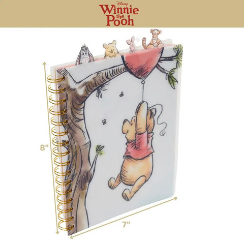 Winnie The Pooh Tab Journal Notebook With 96 Lined Pages, Spiral Bound 8x7 Inch White Vinyl Cover, Featuring Pooh on Cover