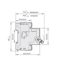Built Tough 2 Pole Mini Circuit Breaker 230 400V showing detailed dimensions for installation and use in AC lines and panels.