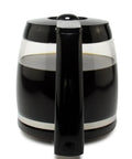 Front view of 12 Cup Replacement Glass Carafe For A Bunch Of Popular Coffee Makers Fits CHW 12 CHW 12P1 sleek black handle