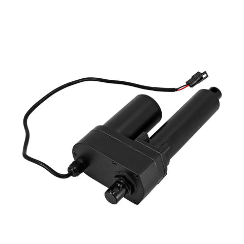 341-008 24V Linear Actuator Compatible with Serco Dock Levelers, black with wiring, side view