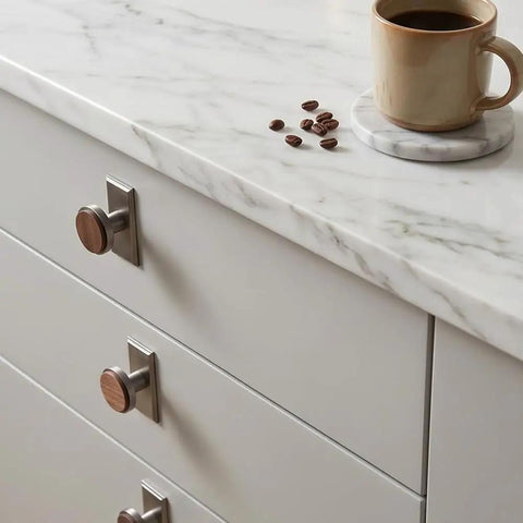 Nordic Style Cabinet Handles In Walnut Wood And Zinc Alloy For Kitchen Drawers And Wardrobes, Ergonomic Single Hole Mount