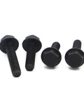 Heavy Duty Hex Flange Bolt Screws, Ironclad Grade 10.9 Fasteners With No Drama Installation, set of black bolts with smooth heads.