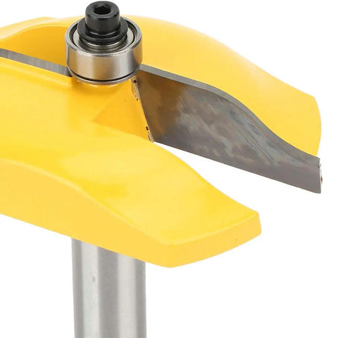 Pro Grade Cove Raised Panel Router Bit Half Inch Shank Cemented Carbide Door Milling Cutter with yellow coating, close-up.